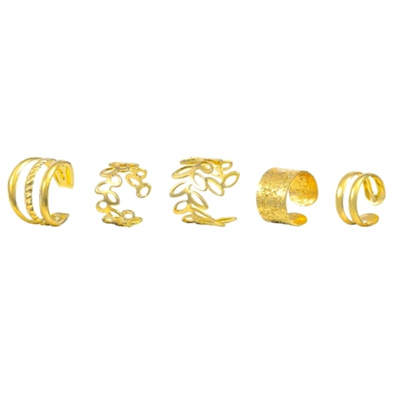 Golden Leaf Boho Ear Clips, 5pc - Picture 3 of 5